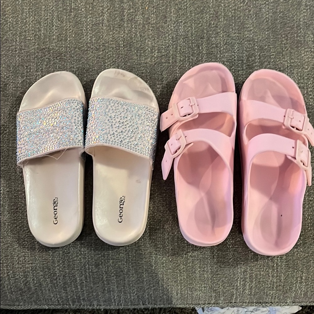 George Womens Sparkly and Pink Slide Sandals
